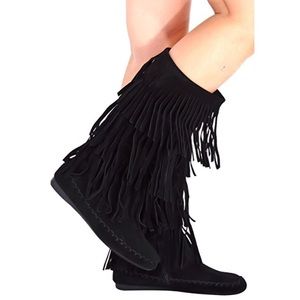Black fringe boots